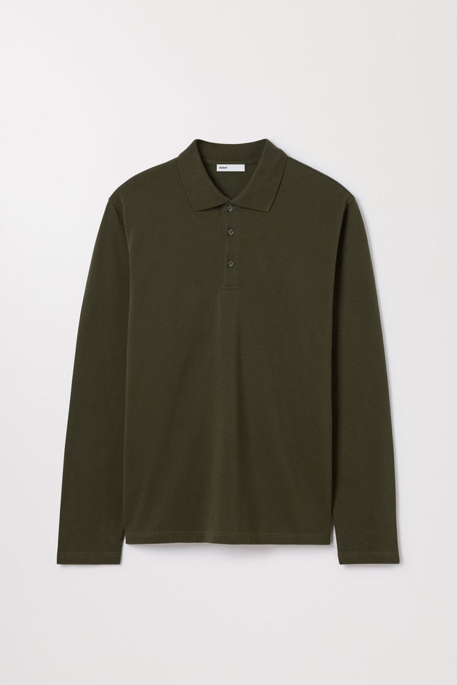 Green Long Sleeve Pique Polo Organic Cotton Asket