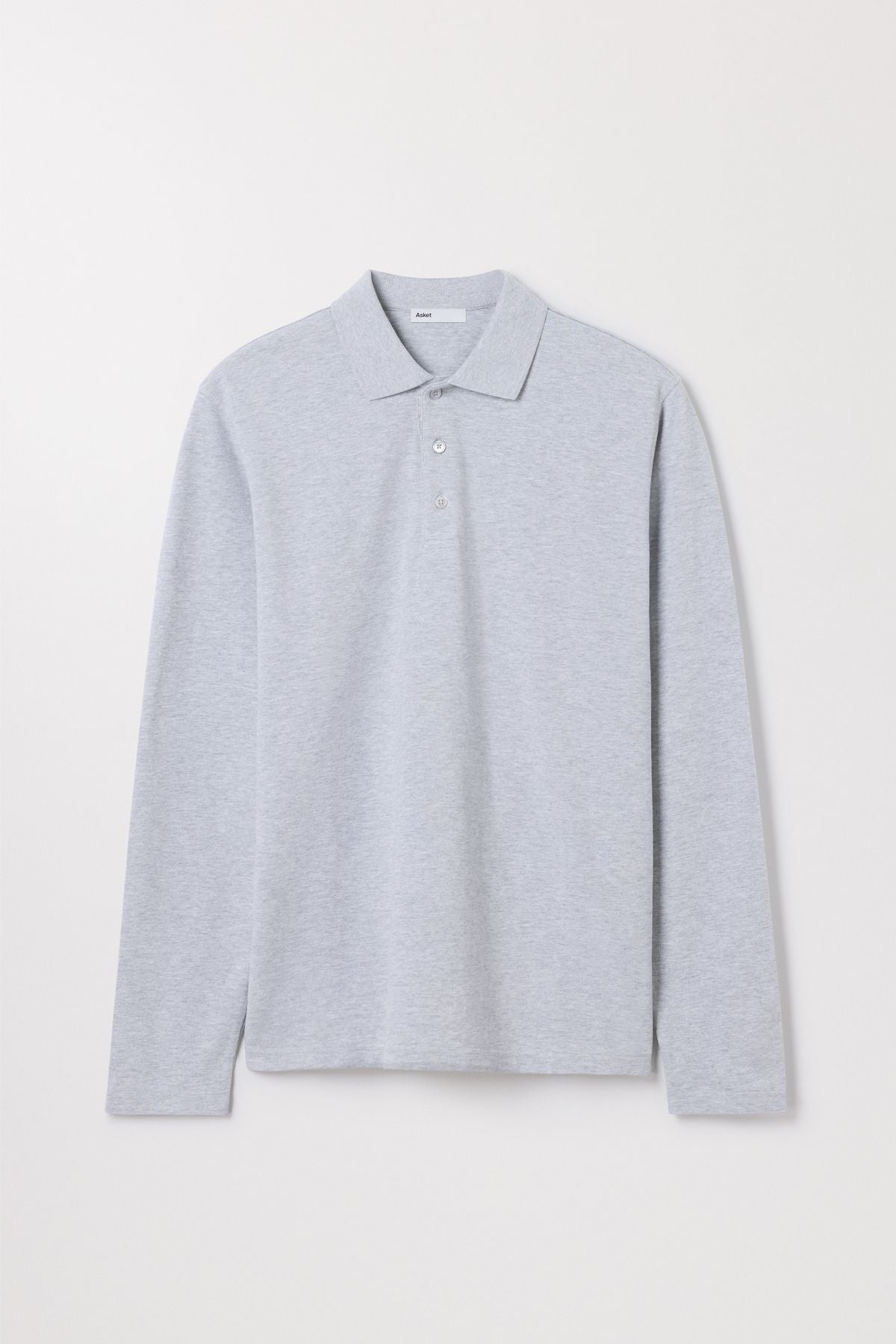 Grey Melange Long Sleeve Pique Polo Organic Cotton Asket
