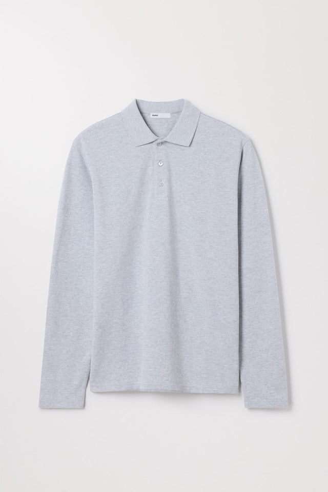 Grey Melange Long Sleeve Pique Polo Organic Cotton Asket