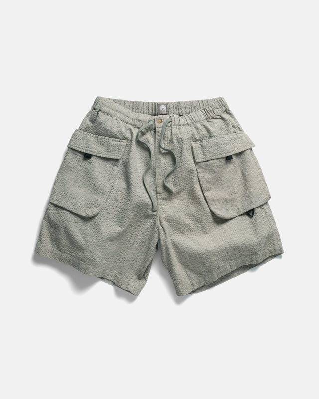 VETTI UTILITY SHORTS - TONAL LUNAR ROCK GREEN COTTON SEERSUCKER