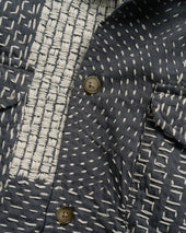 S S Wes Shirt Washed Ecru Patchwork Kantha Stitched Cotton Canvas