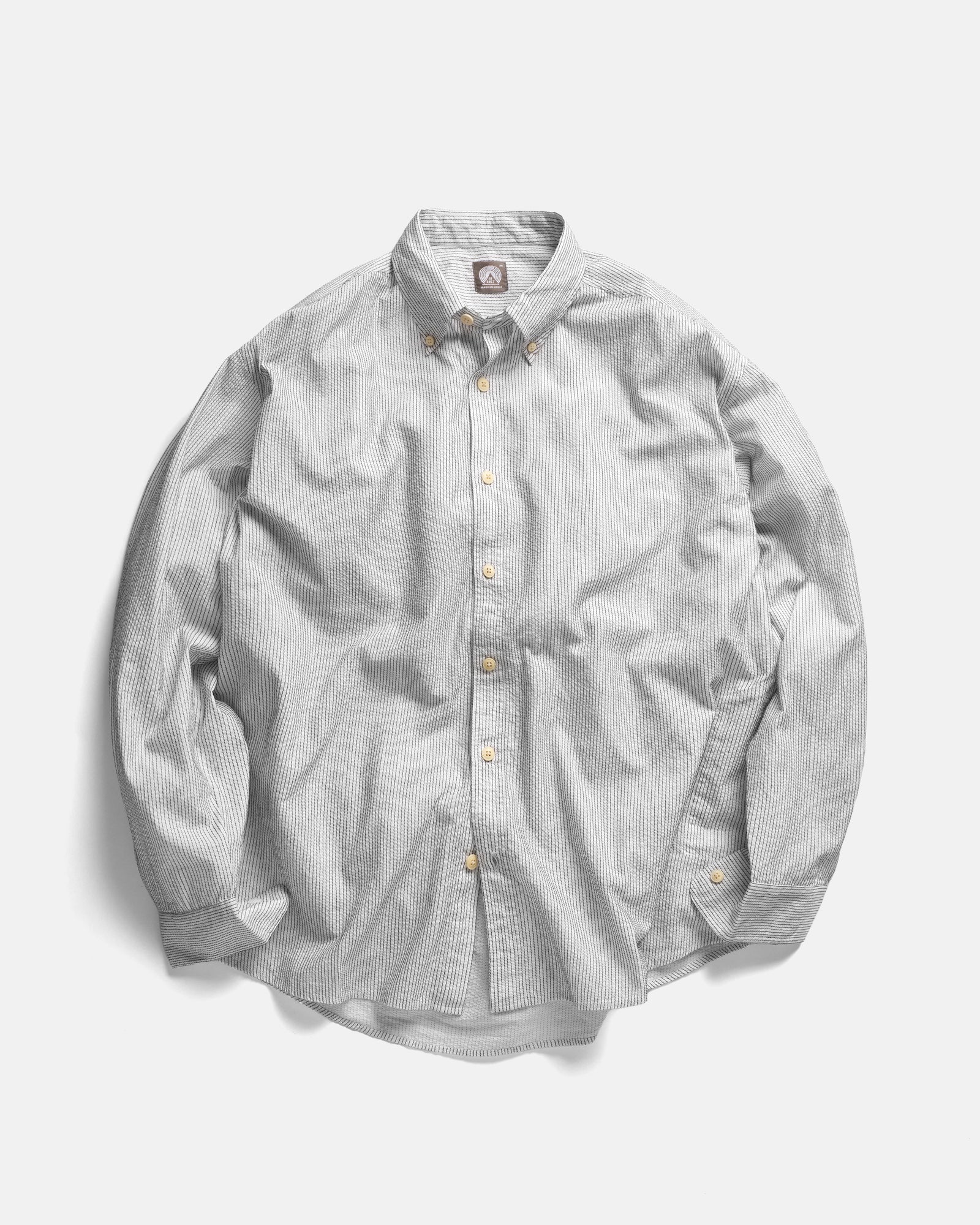 Amer Eastern Button Down Shirt Poplin With Black Embroidered Pencil Stripes