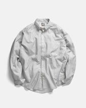AMER EASTERN BUTTON DOWN SHIRT - WHITE POPLIN WITH BLACK EMBROIDERED PENCIL STRIPES