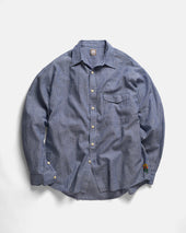 LOCUST SOFT POINT COLLAR SHIRT - FRENCH BLUE / WHITE / CHOCOLATE STRIPED SUMMER WEIGHT KHADI