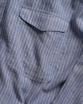 LOCUST SOFT POINT COLLAR SHIRT - FRENCH BLUE / WHITE / CHOCOLATE STRIPED SUMMER WEIGHT KHADI