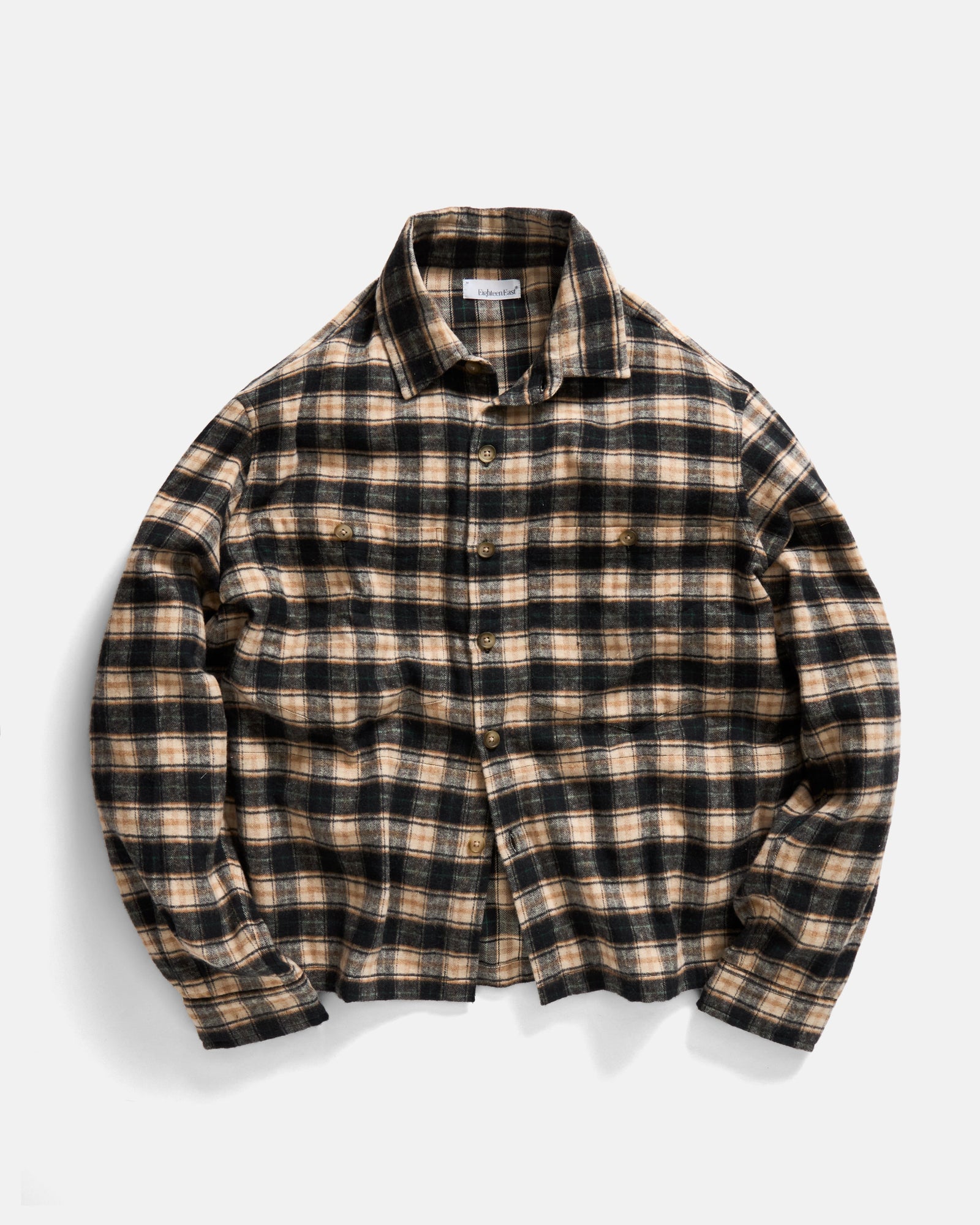 Gale Box Shirt Ecru British Khaki Grass Brushed Cotton Flannel