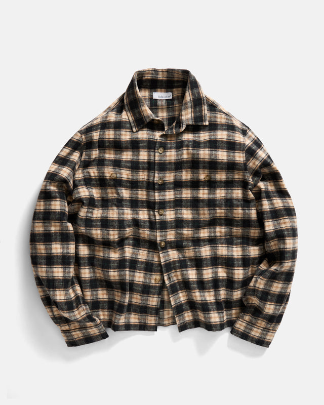 GALE BOX SHIRT - BLACK / ECRU / BRITISH KHAKI / GRASS BRUSHED COTTON FLANNEL