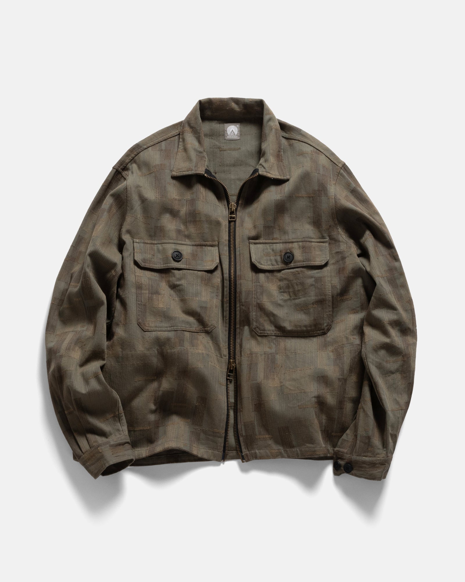 Full Zip Caleb Shirt Mulled Basil Covert Green Scatter Embroidered Hbt Mil Spec Cotton
