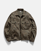 FULL ZIP CALEB SHIRT - MULLED BASIL / COVERT GREEN / BLACK SCATTER EMBROIDERED HBT MIL-SPEC COTTON
