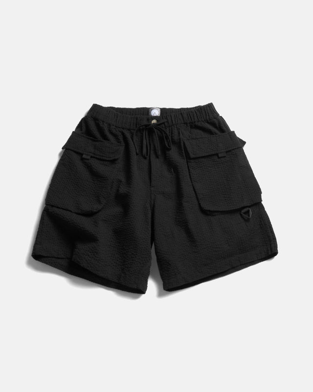 VETTI UTILITY SHORTS - TONAL BLACK COTTON SEERSUCKER