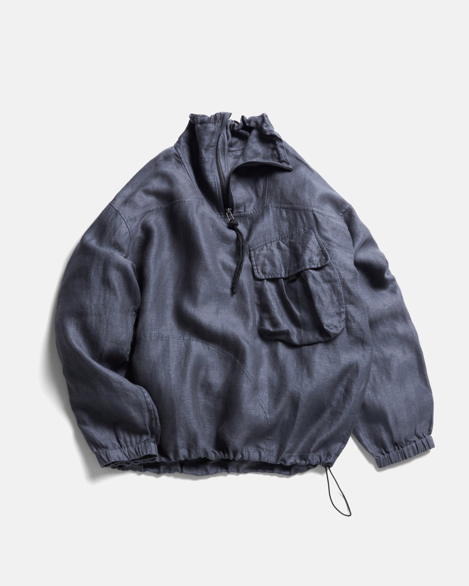 Cata Quarter Zip Smock Pullover Turbulence Slate Linen Twill