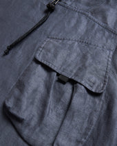 Cata Quarter Zip Smock Pullover Turbulence Slate Linen Twill