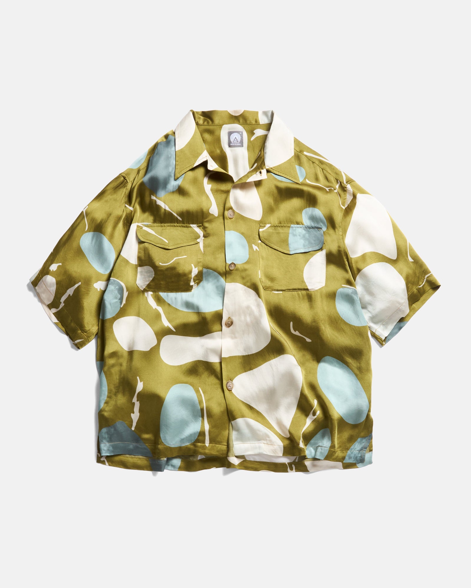 Ss Wes Shirt Moss Riverbed Rocks Printed Vegan Silk