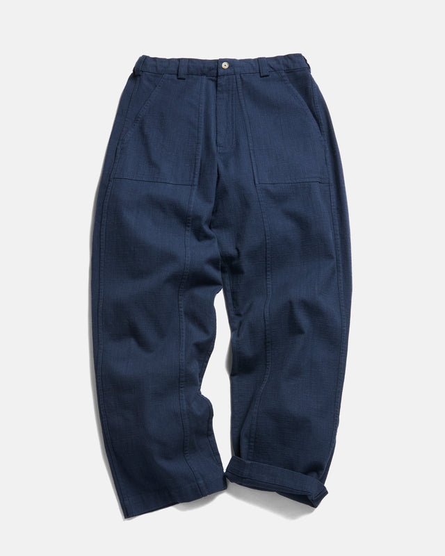 ROY BAKER PANT - WASHED NAVY COTTON THICK & THIN BASKETWEAVE
