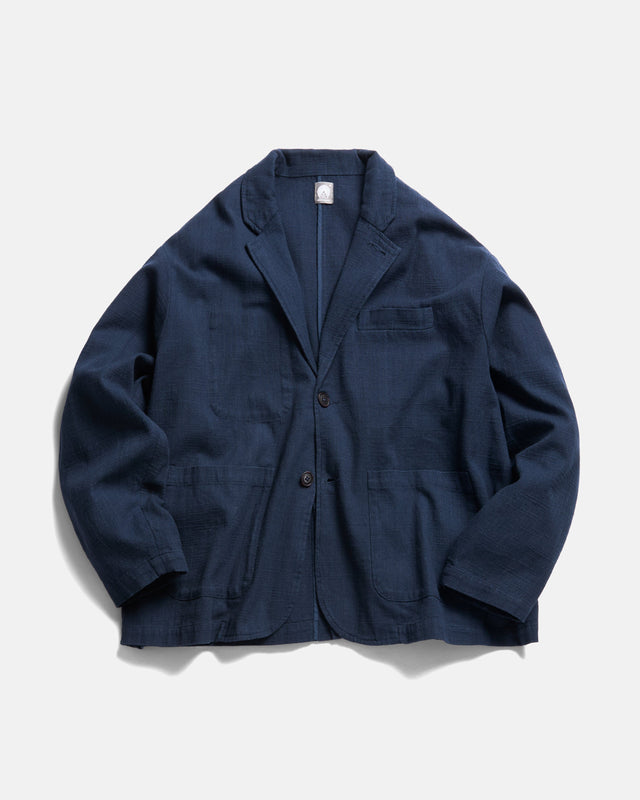 ASHEVILLE OVERSIZED BLAZER - WASHED NAVY COTTON THICK & THIN BASKETWEAVE