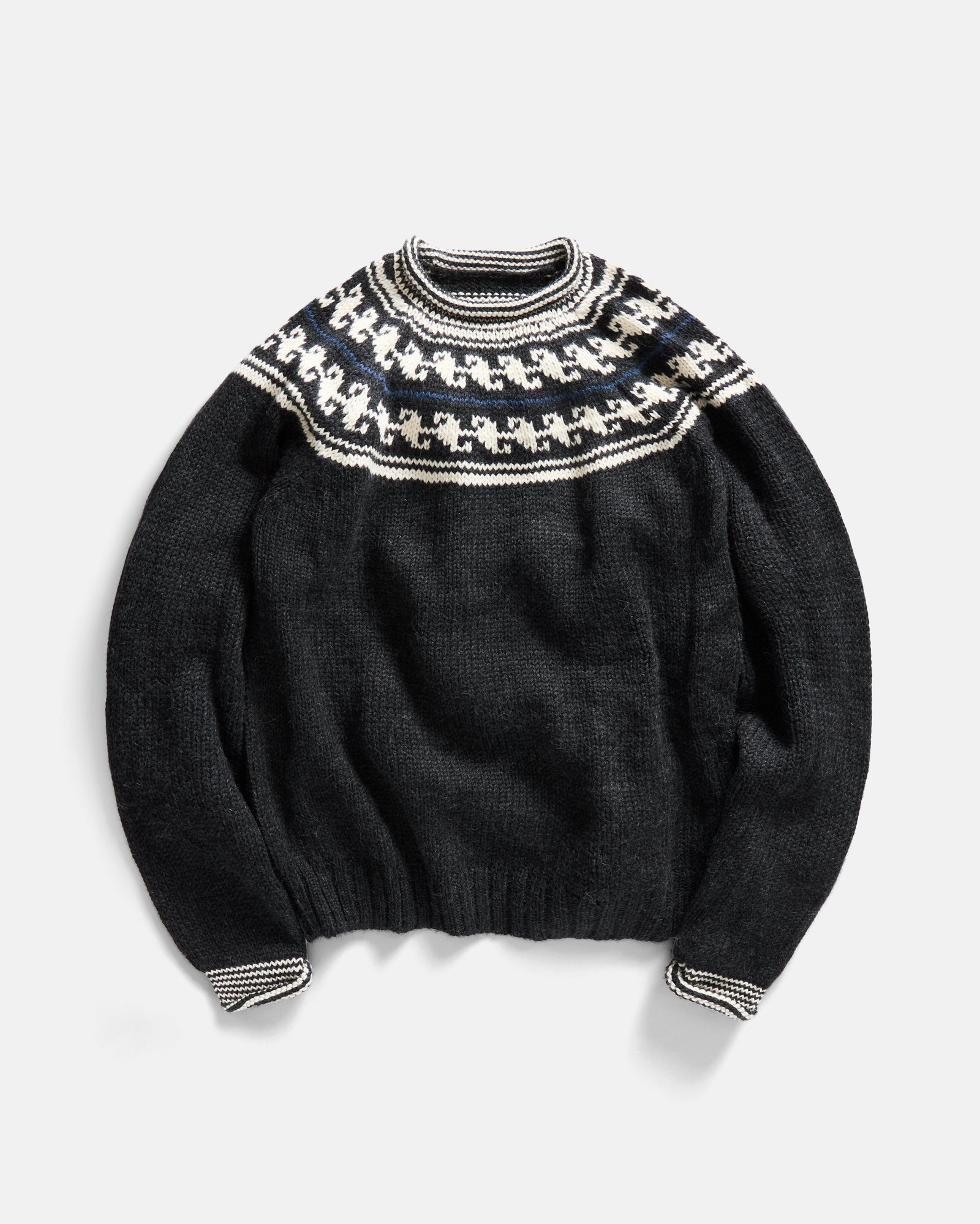 Franko Fairisle Rollneck Sweater Slate Gray Ecru Handloom Baby Alpaca