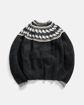 Franko Fairisle Rollneck Sweater Slate Gray Ecru Handloom Baby Alpaca
