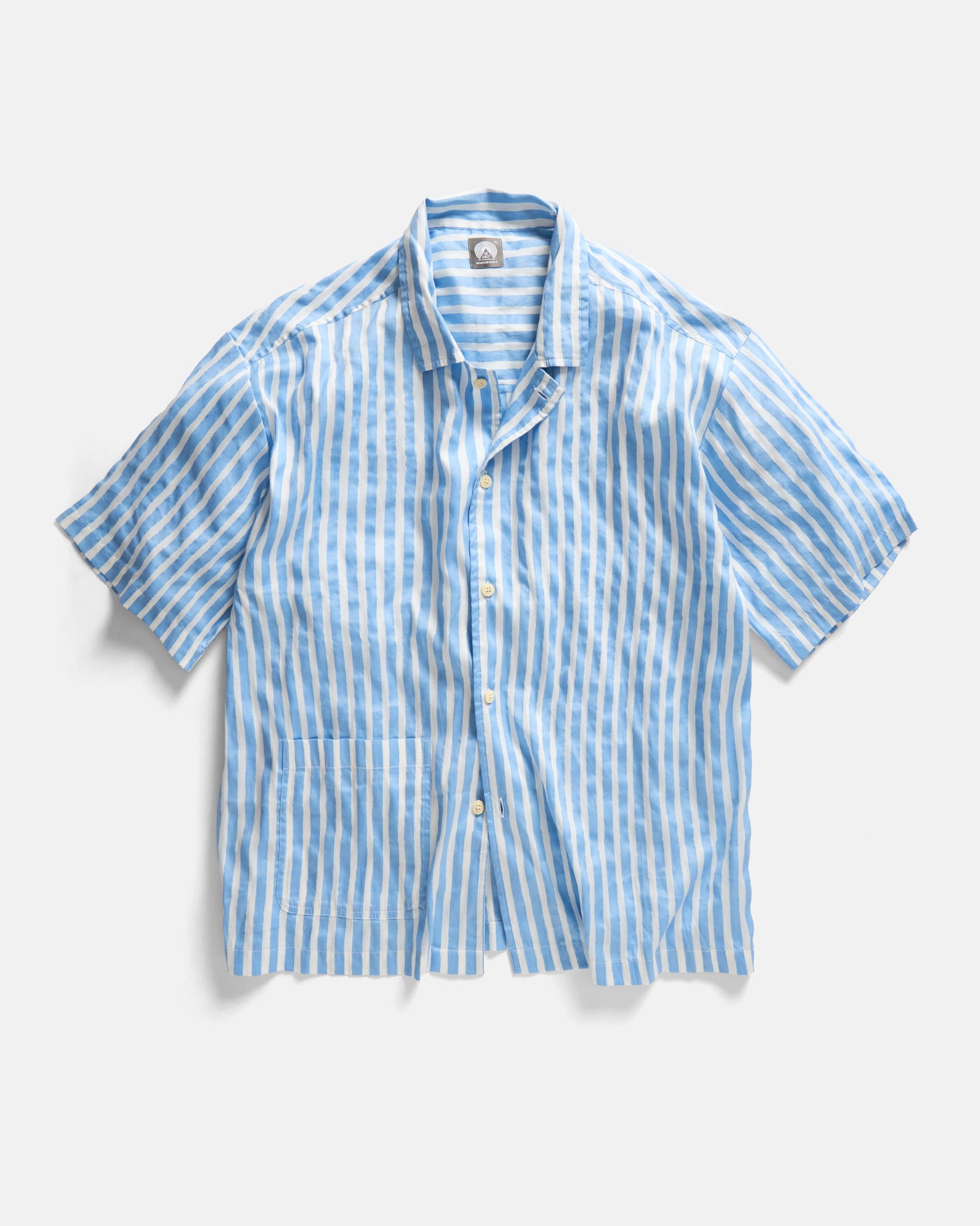 Dormire Pyjama Shirt Ecru Washed Hand Blockprinted Suvin Cotton