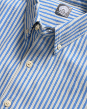 Wolf Button Down Shirt Natural Ecru Hand Block Printed Discharge Striped Cotton Oxford
