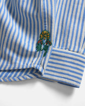 Wolf Button Down Shirt Natural Ecru Hand Block Printed Discharge Striped Cotton Oxford