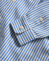 Wolf Button Down Shirt Natural Ecru Hand Block Printed Discharge Striped Cotton Oxford