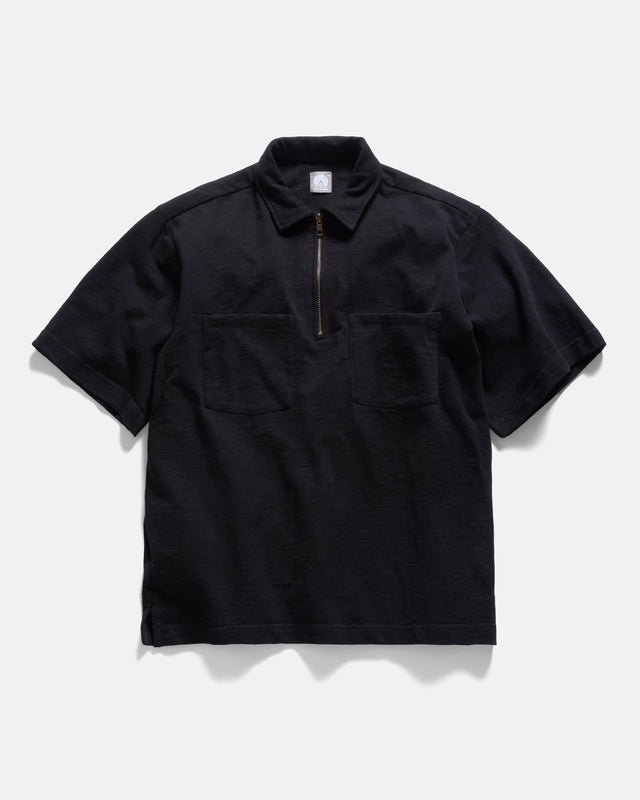 SS HOLLOW POLO - BLACK 9.2 oz SLUB COTTON JERSEY