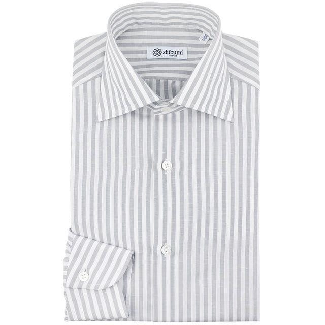 Cotton / Linen Semi Spread Shirt - White / Light Grey