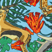 Safari Motif Wool Silk Pocket Square Sky Blue 40x40cm