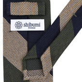 Triple Block Stripe Cashmere Silk Grenadine Tie Olive Beige