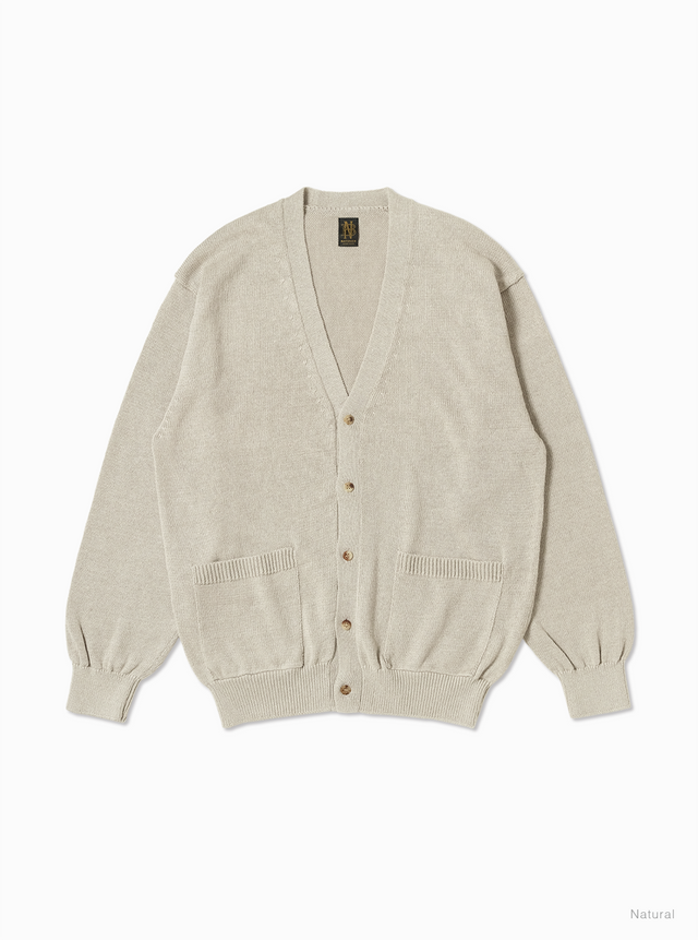 Men WASHED HIGH COUNT LINEN V NECK CARDIGAN - BATONER｜ONLINE STORE