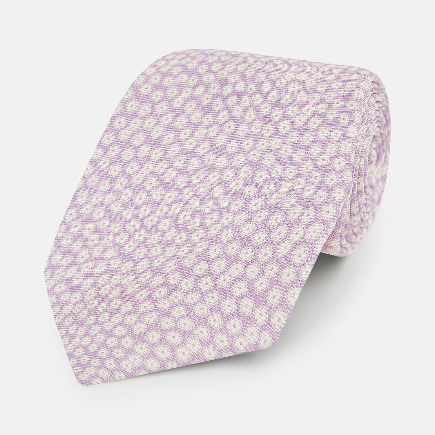 Lilac Flower-Patterned Printed Silk Tie