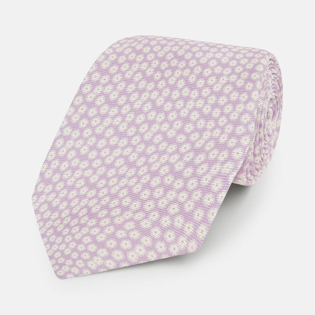 Lilac Flower-Patterned Printed Silk Tie