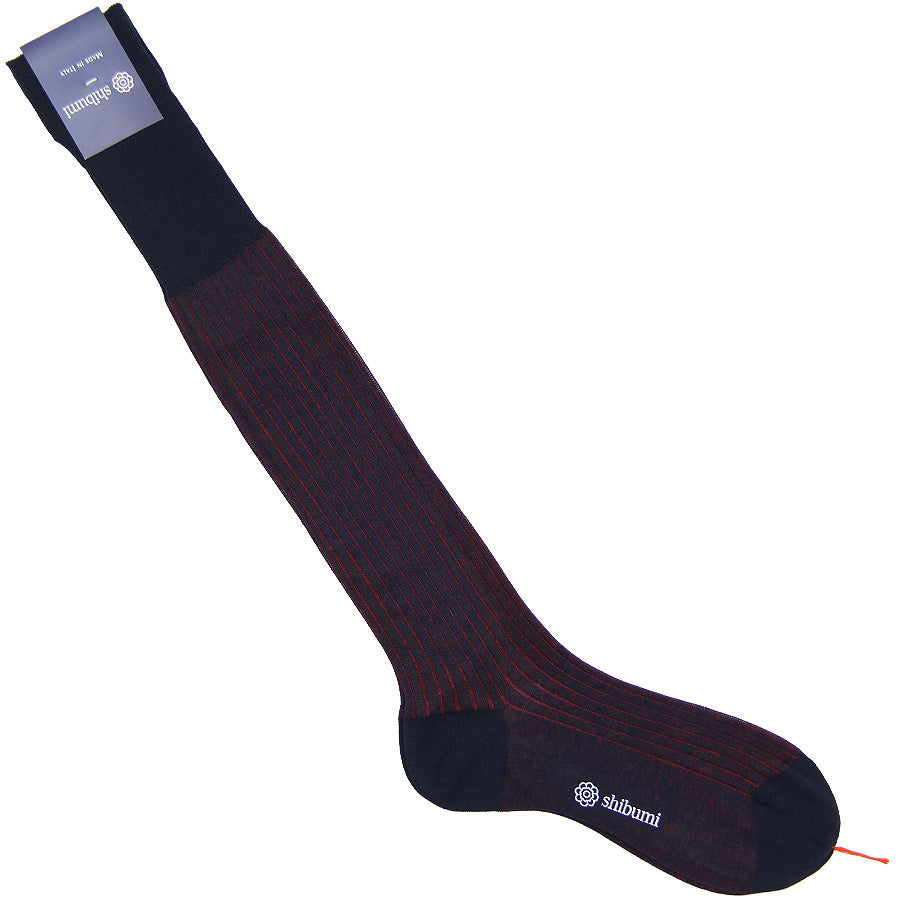 Knee Socks Shadow Stripes Navy Burgundy Pure Cotton