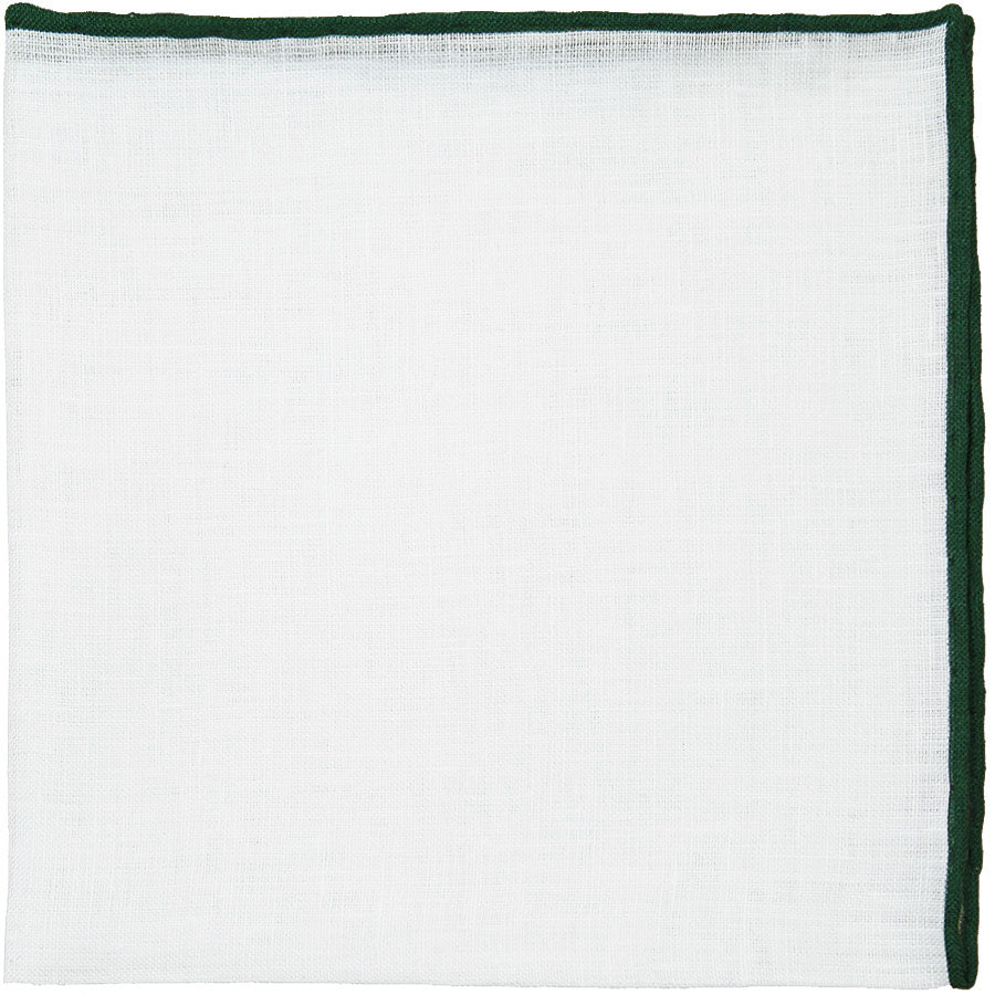 Irish Linen Shoestring Pocket Square White Green