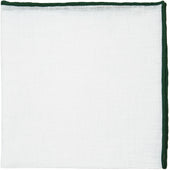 Irish Linen Shoestring Pocket Square - White / Forest Green