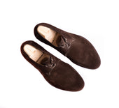 Two Eyelets Derby With Plain Tip In Dark Brown Hunting Suede