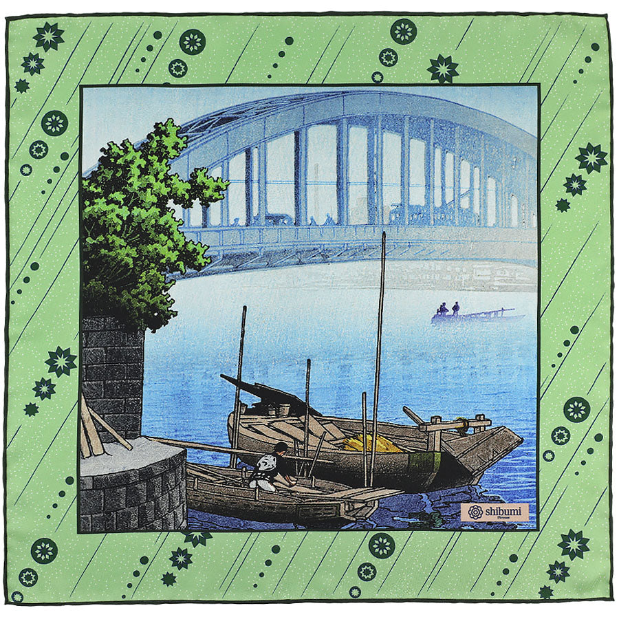 Ukiyo E Silk Pocket Square Eitaibashi 40x40cm