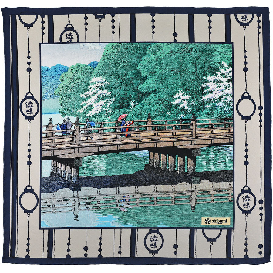 Ukiyo E Silk Pocket Square Benkei Bashi 40x40cm