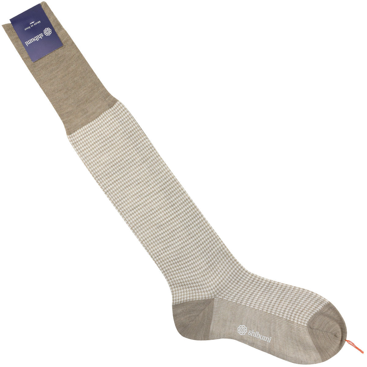 Knee Socks Houndstooth Beige Wool