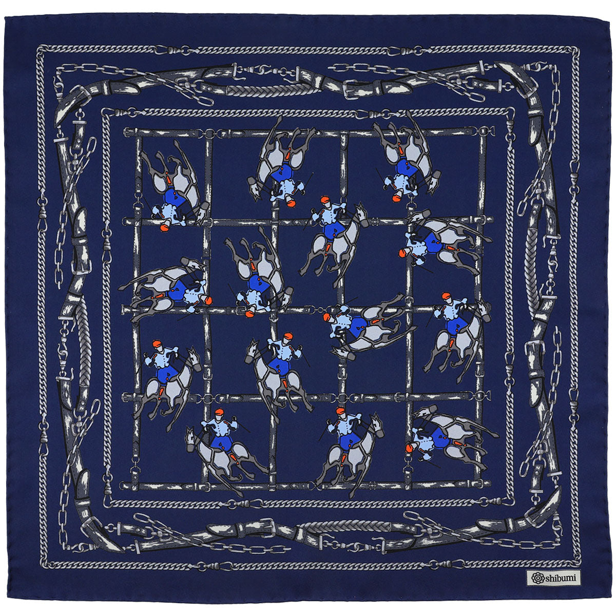 Equestrian Motif Silk Pocket Square 40x40cm