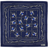 Equestrian Motif Silk Pocket Square - Navy - 40x40cm