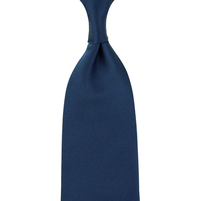Plain Japanese Jacquard Silk Tie - Navy - Hand-Rolled