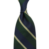 Striped Grenadine / Garza Fina Silk Tie - Navy / Forest / Yellow