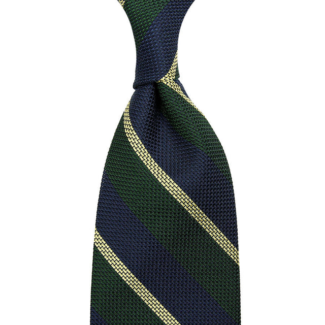 Striped Grenadine / Garza Fina Silk Tie - Navy / Forest / Yellow