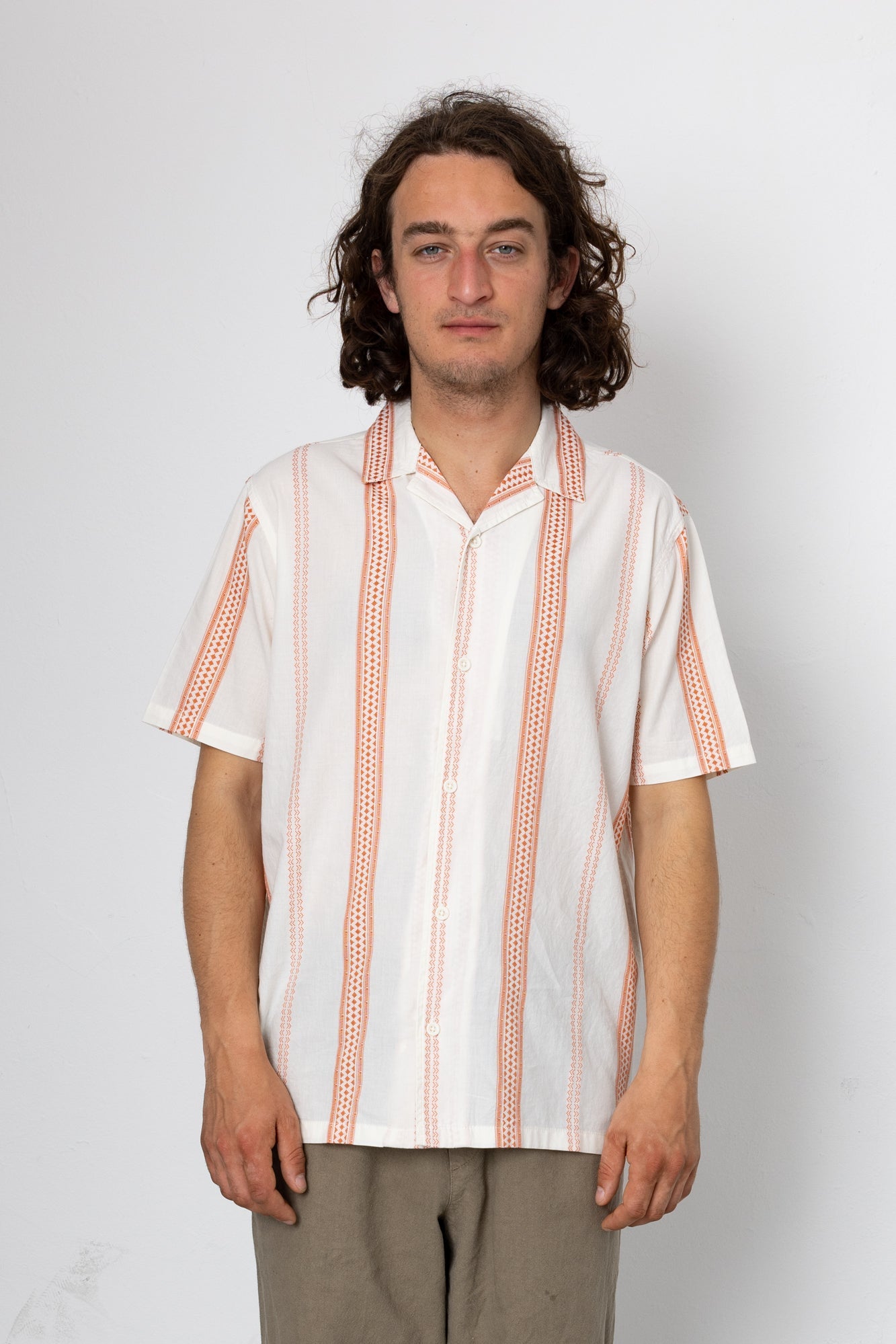 Kath Short Sleeve Shirt - Ecru / Terracotta