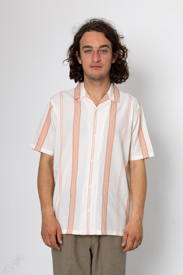 Kath Short Sleeve Shirt - Ecru / Terracotta
