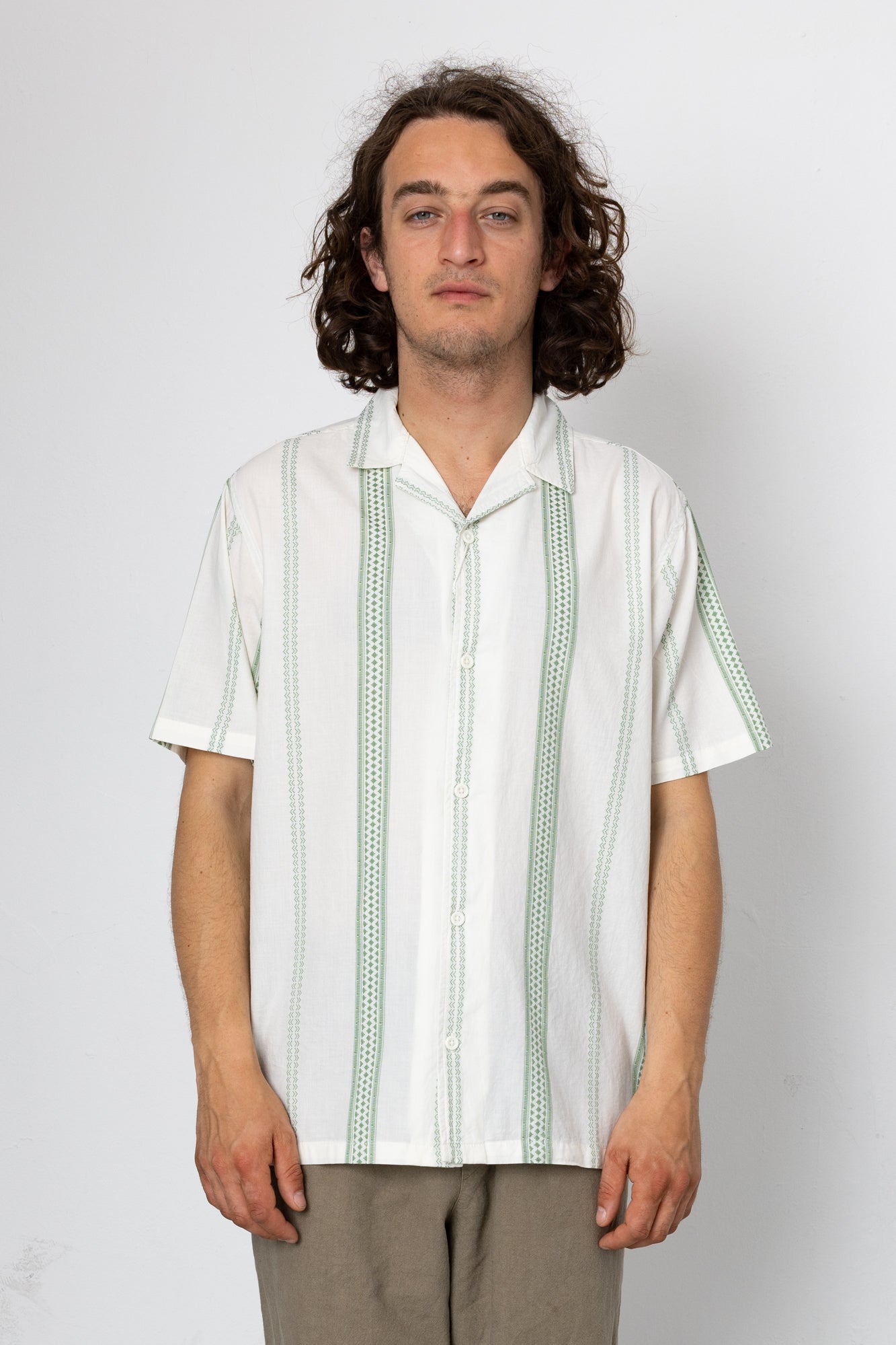 Kath Short Sleeve Shirt - Ecru / Green