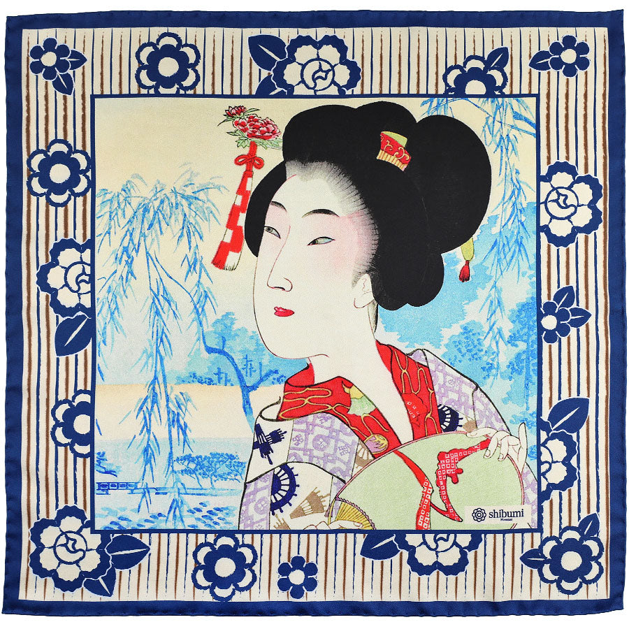 Ukiyo E Silk Pocket Square Shinobazu 40x40cm