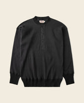 Ribbed Long Sleeve Henley T-Shirt - Black