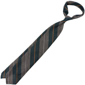 Striped Fina Grenadine Silk Linen Tie Forest Beige